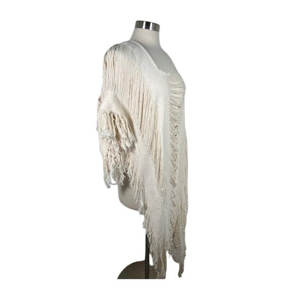 Beach Boho Sheer Knit Swimsuit Cover Up Lightweight Fringe Trim - Picture 6 of 10